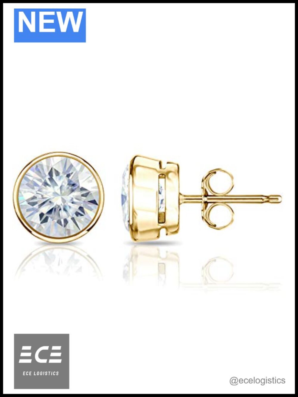 14k Gold Moissanite Bezel Stud Earrings Push Back